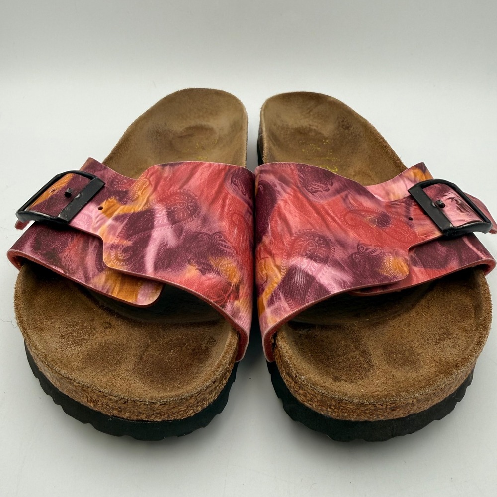Papillio Birkenstock Madrid Paisley Tie Dye Slide Sandals Pink Orange Womens 37
